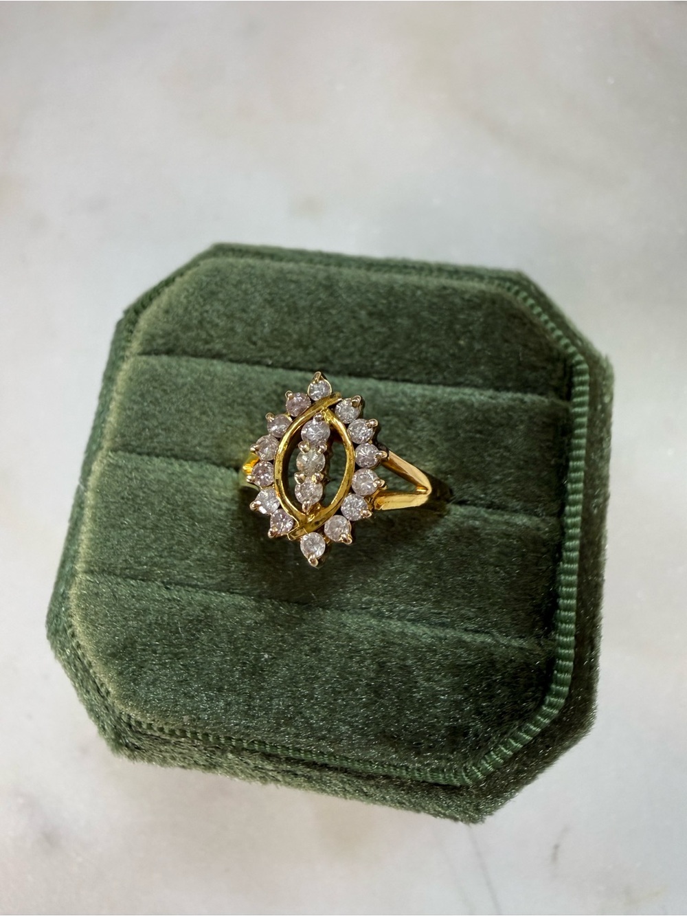 Vintage 14K Yellow Gold Marquise Diamond Cluster Ring | Size 6